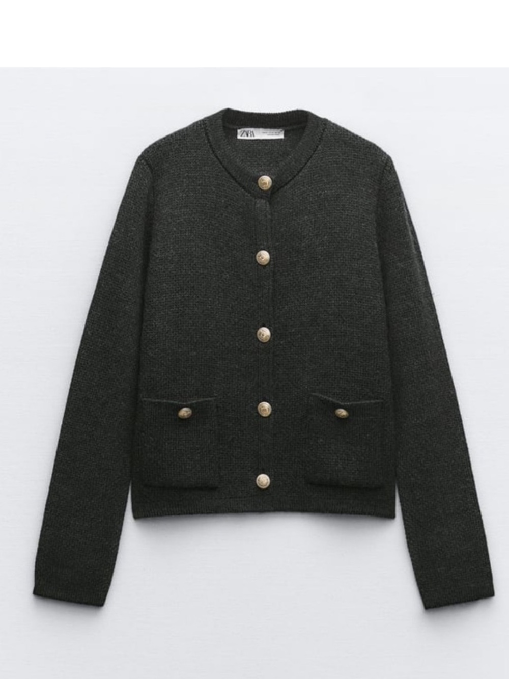 Zara Grey Knit Cardigan with Gold Buttons